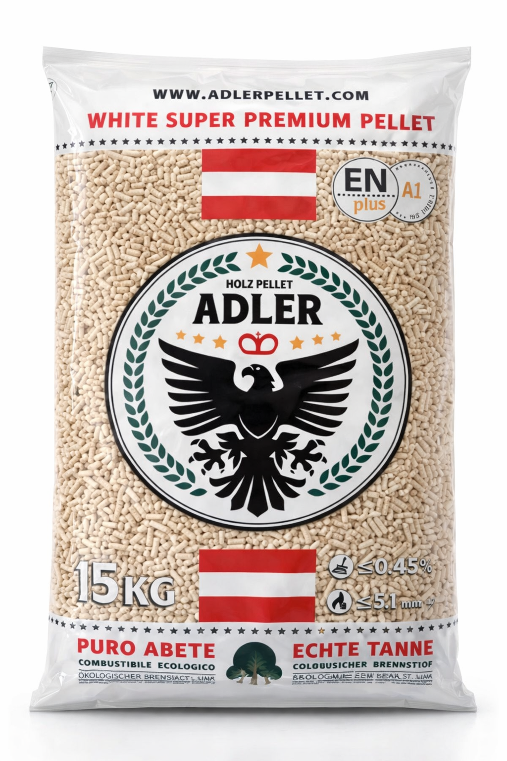 Bancale da 72 sacchi 15 Kg pellet di faggio e abete – PELLET ADLER A1 HR021