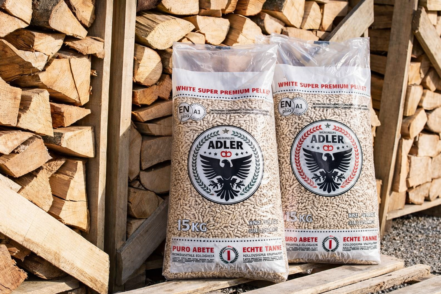Bancale da 72 sacchi 15 Kg pellet di faggio e abete – PELLET ADLER A1 HR021